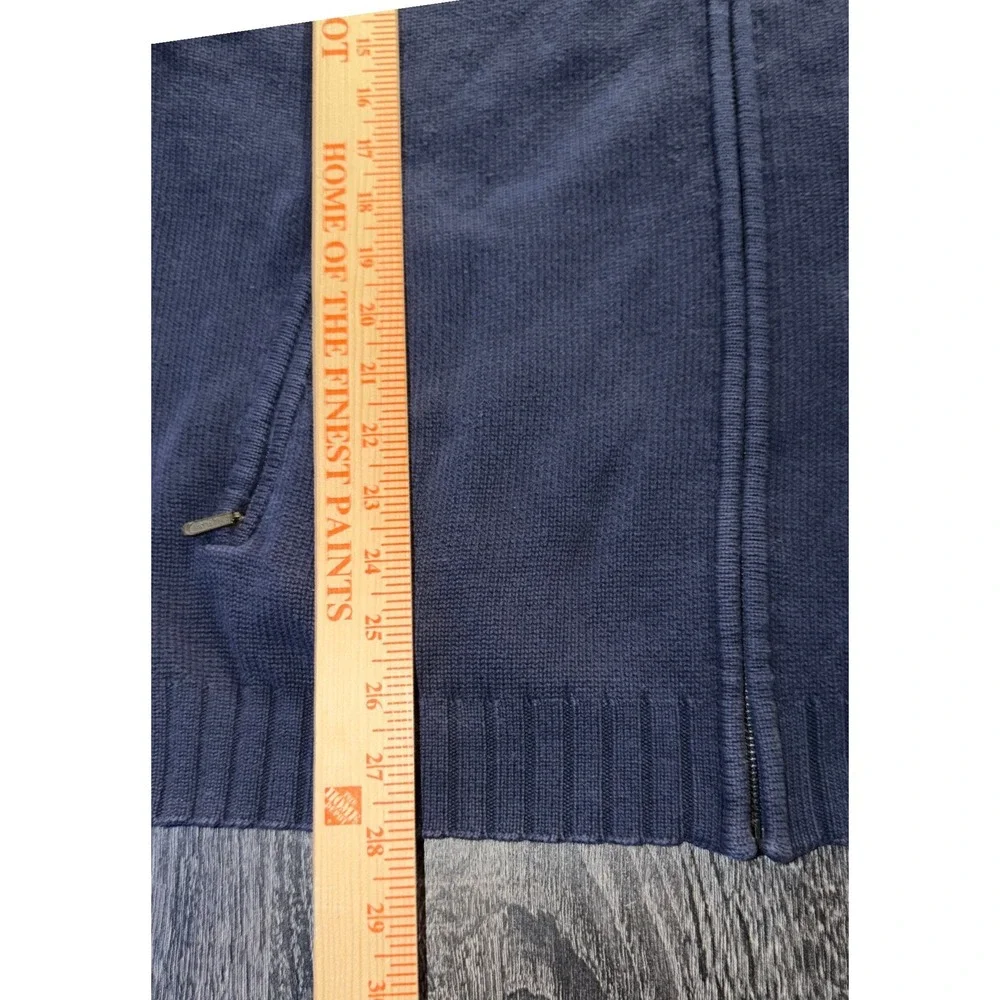 Eddie Bauer Mens Large Navy Blue 100% Cotton Ribbed Full Zip Mock Neck Sweater